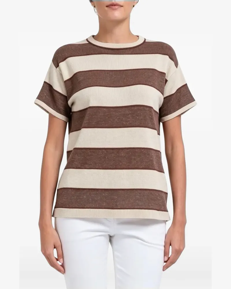 Brunello Cucinelli striped short-sleeve sweater - Nude Nude