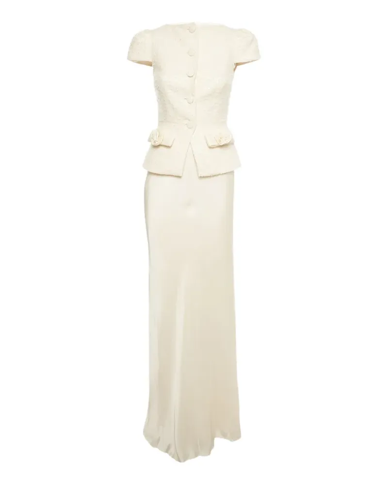 Self-Portrait bow-detail maxi dress - Nude Nude