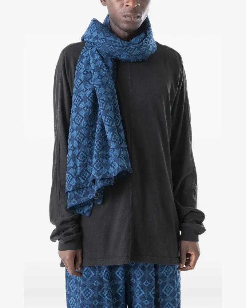 maharishi Komon Aizome Schal mit geometrischem Muster - Blau Blau