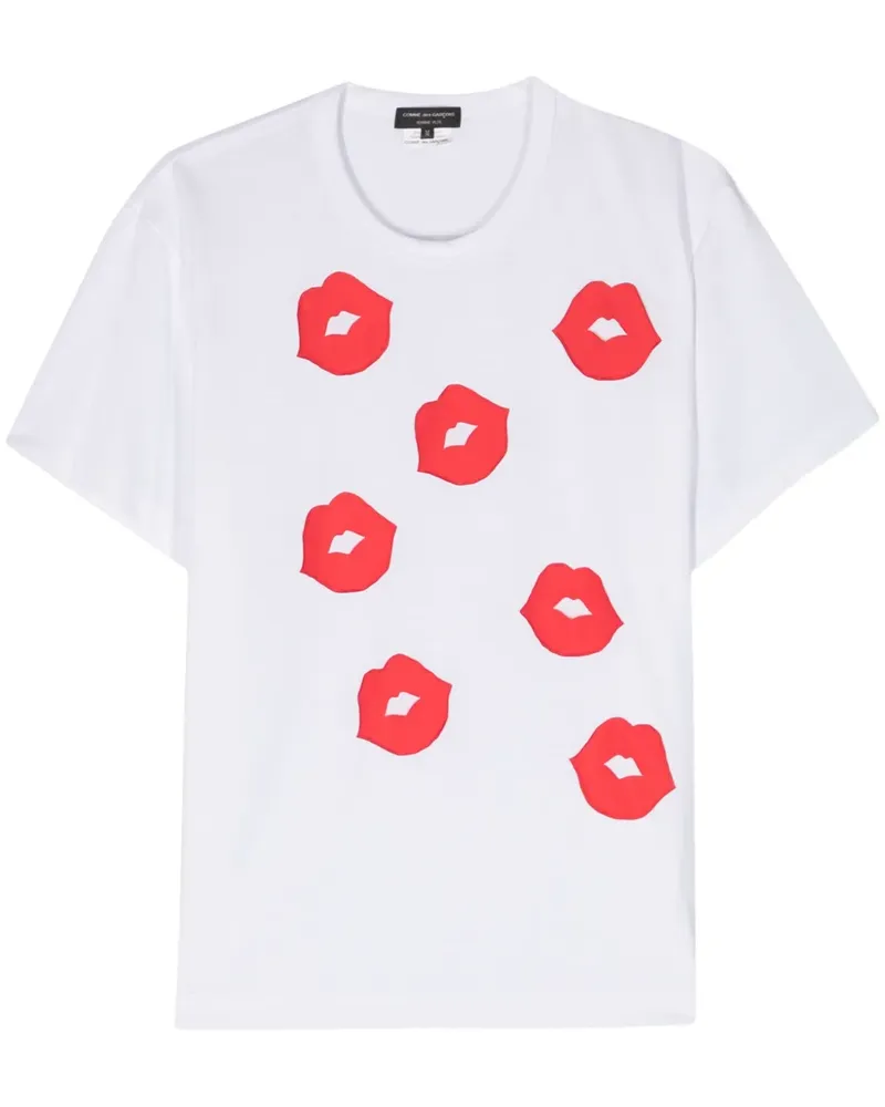 Comme des Garçons T-Shirt mit Lippen-Patches - Weiß Weiß