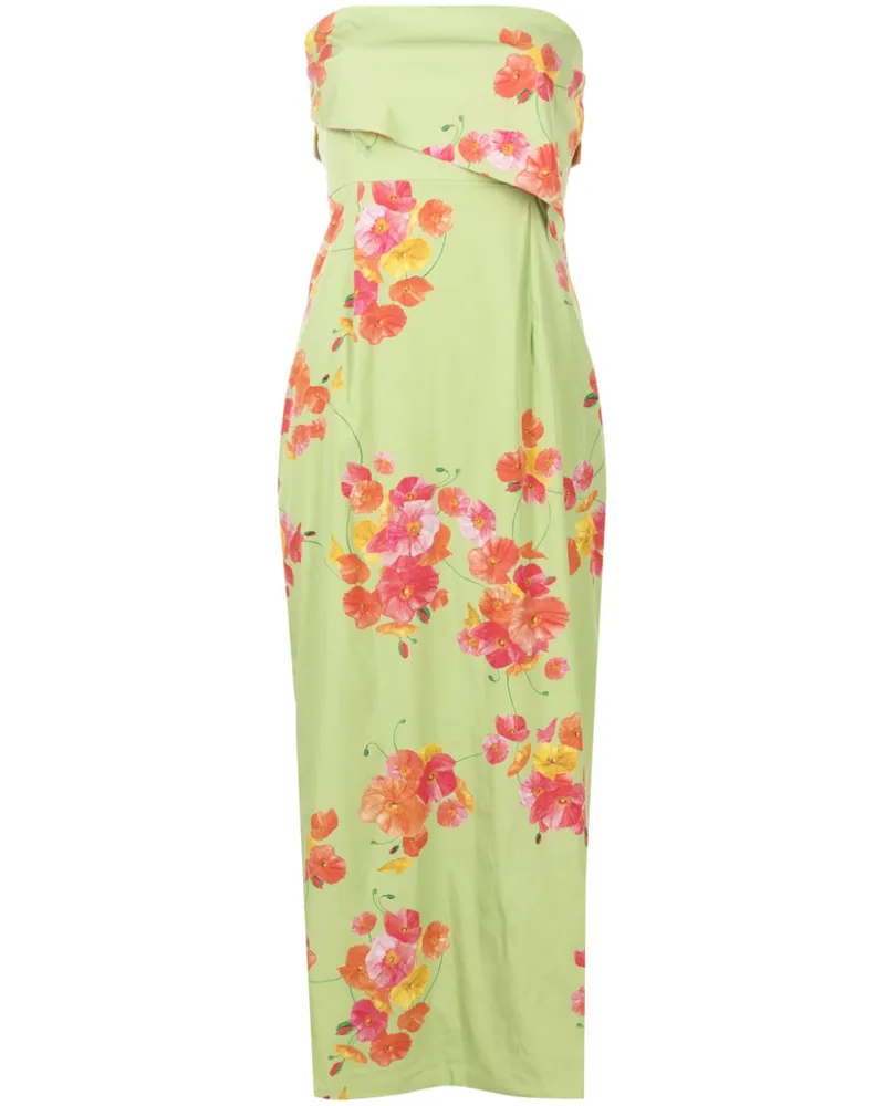 ISOLDA Schulterfreies Poppy Dream Kleid mit Blumen-Print - Grün Grün
