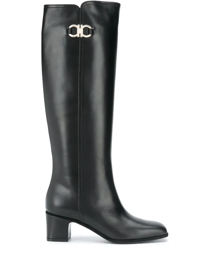 Ferragamo Kniehohe Stiefel mit Gancini-Detail - BLACK Black