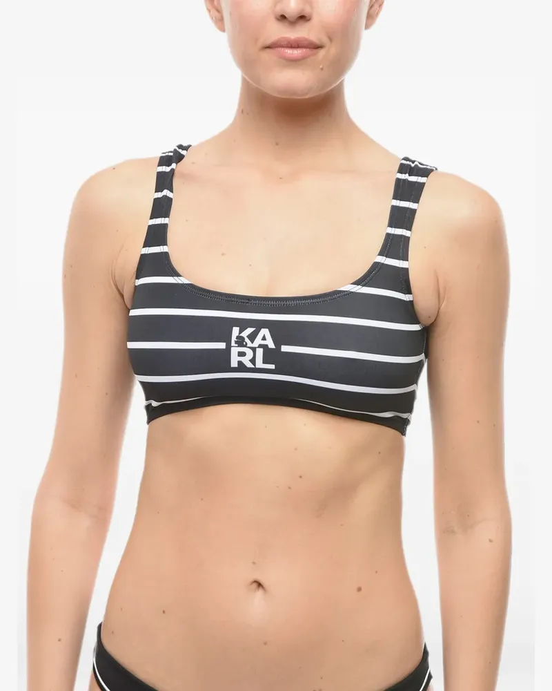 Karl Lagerfeld Gestreifter Bikini mit Logo-Print - Schwarz Schwarz
