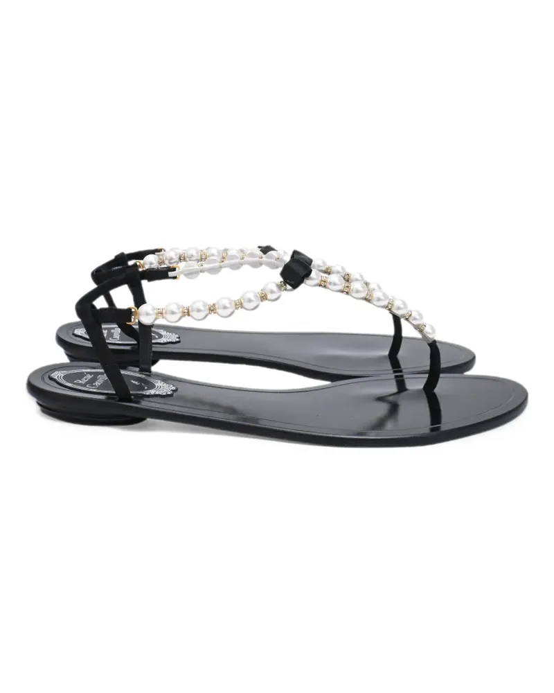 René Caovilla faux pearl-embellished flat sandals - Schwarz Schwarz