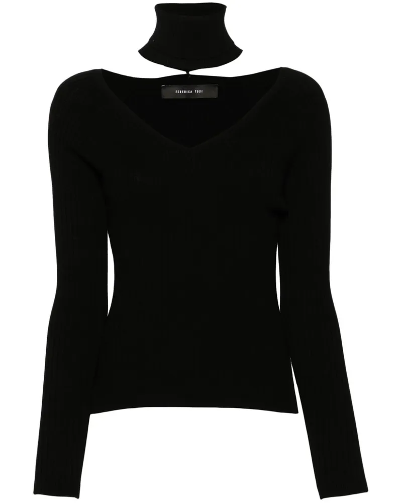 Federica Tosi Gerippter Pullover mit abnehmbarem Rollkragen - Schwarz Schwarz