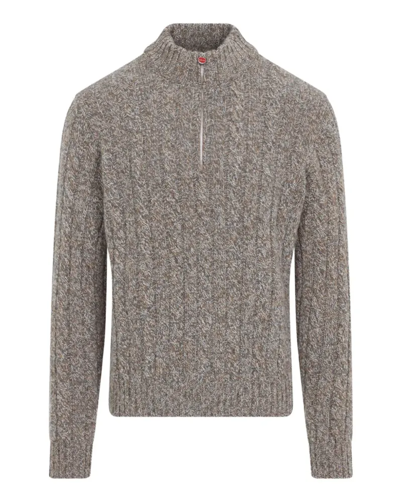 Kiton Pullover mit Zopfmuster und Viertelreißverschluss - Grau Grau