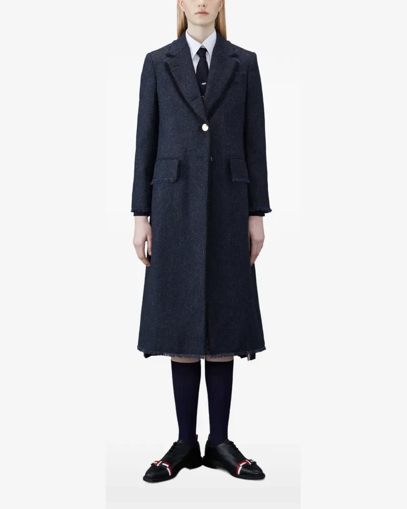 Thom Browne Einreihiger Tweed-Mantel - Blau Blau