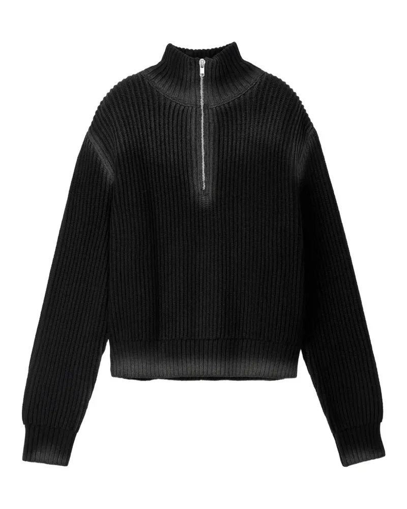 Camper Gerippter Pullover mit Viertelreißverschluss - Schwarz Schwarz