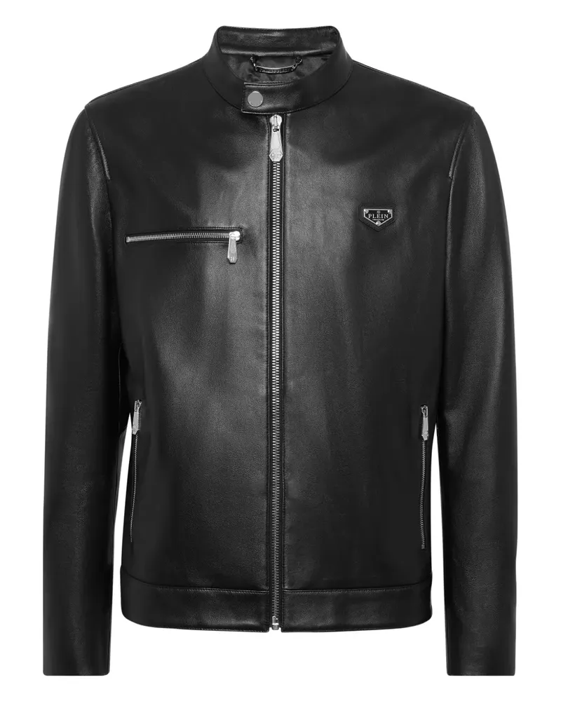 Philipp Plein Lederjacke mit Reißverschluss - Schwarz Schwarz