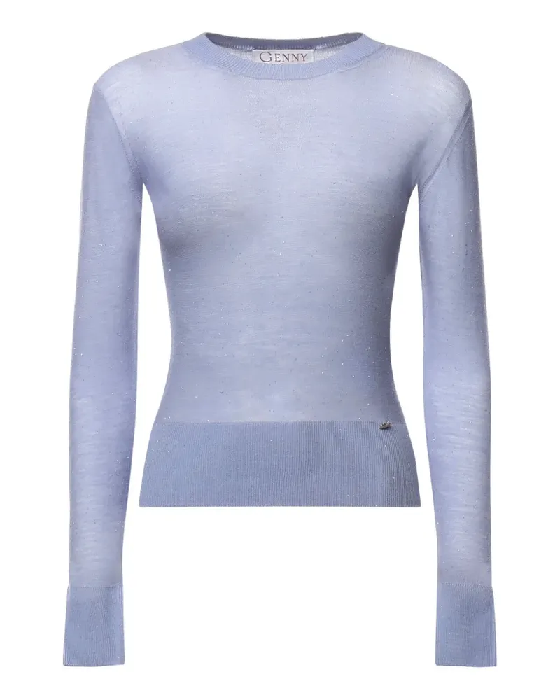 Genny Strassverzierter Pullover mit Zopfmuster - Blau Blau