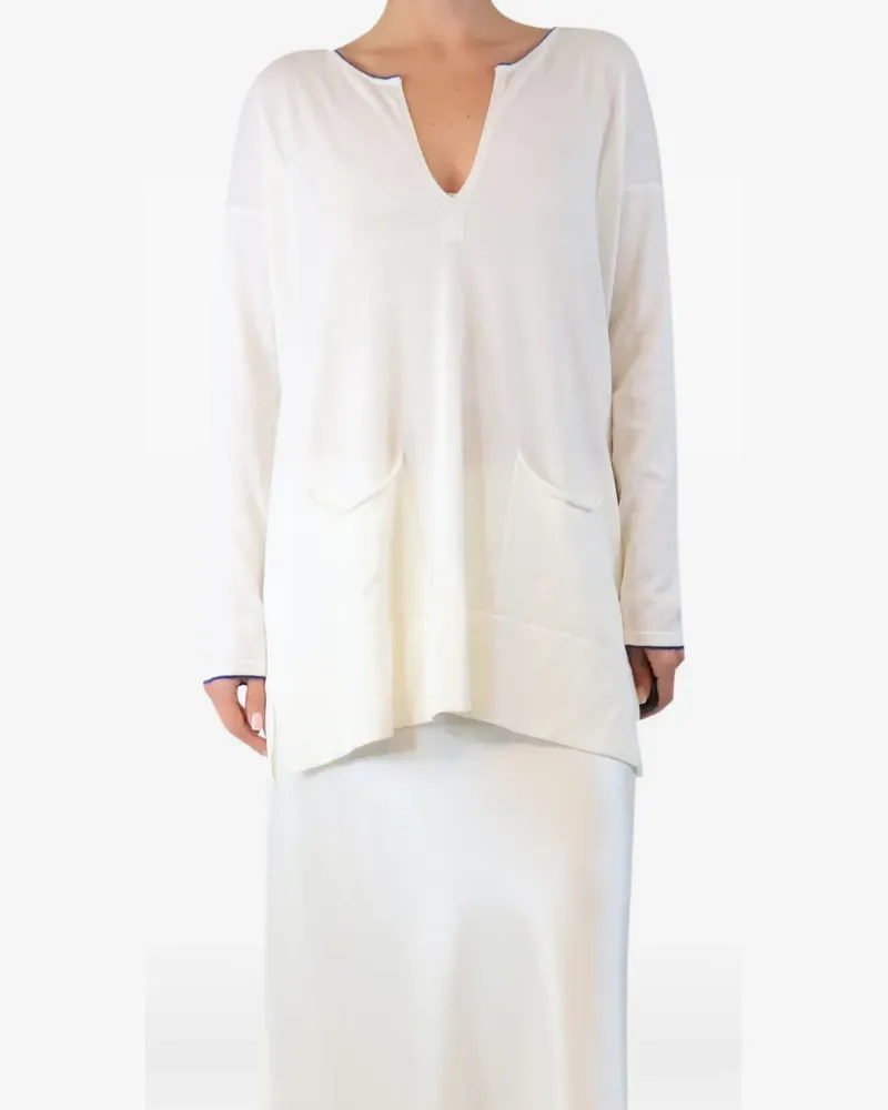 Bamford Langarmshirt mit V-Ausschnitt - Weiß Weiß