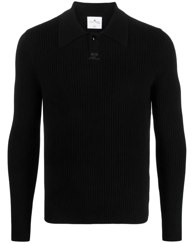 Courrèges Geripptes Poloshirt mit Logo-Tasche - Schwarz Schwarz