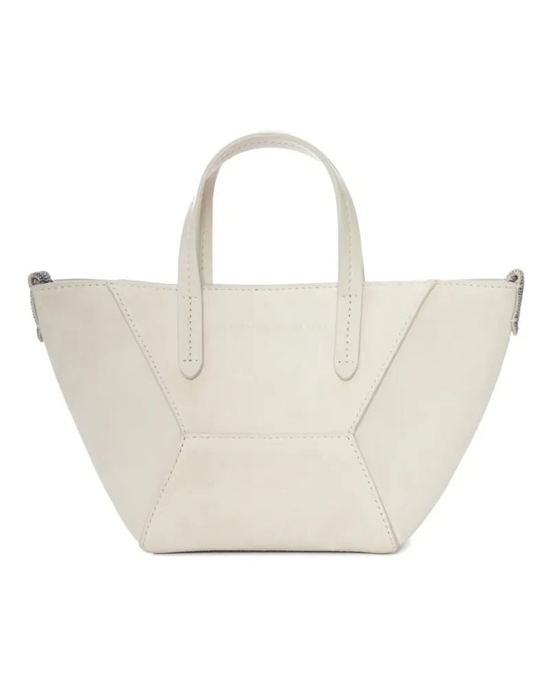 Brunello Cucinelli geometric-panelled suede tote bag - Nude Nude