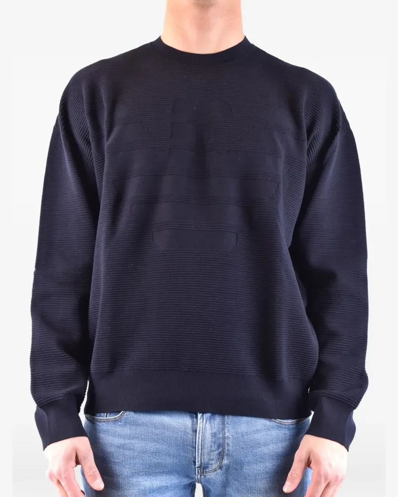Emporio Armani Gerippter Pullover mit Logo-Stickerei - Blau Blau