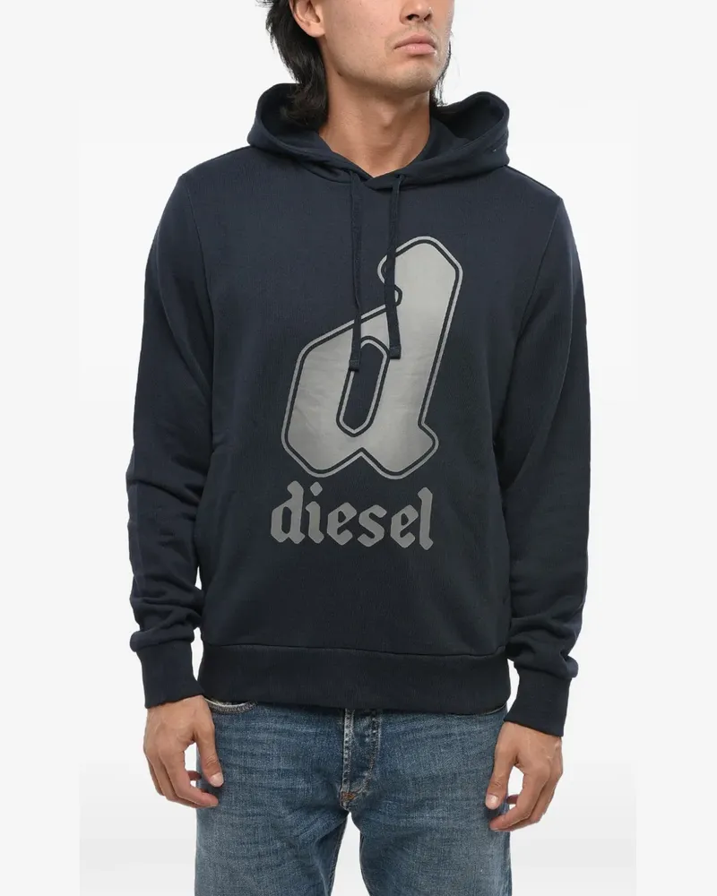 Diesel logo-print brushed hoodie - Blau Blau