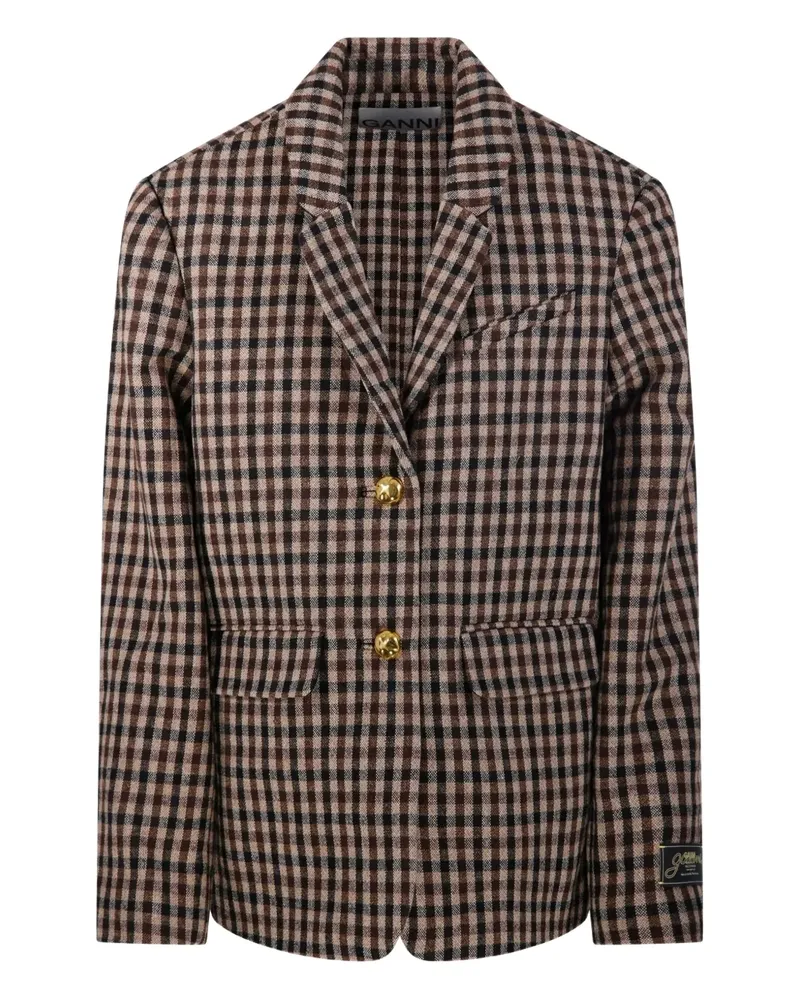 Ganni Geknöpfter Blazer mit Vichy-Karo - Braun Braun