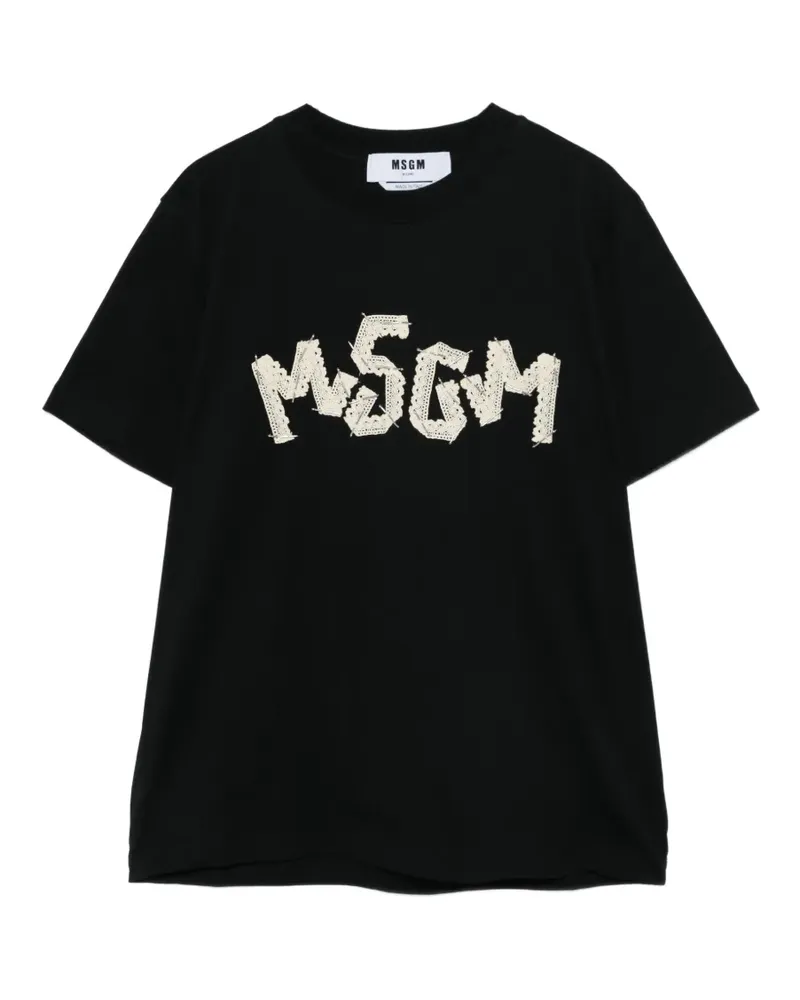 MSGM T-Shirt mit Spitzenlogo - Schwarz Schwarz