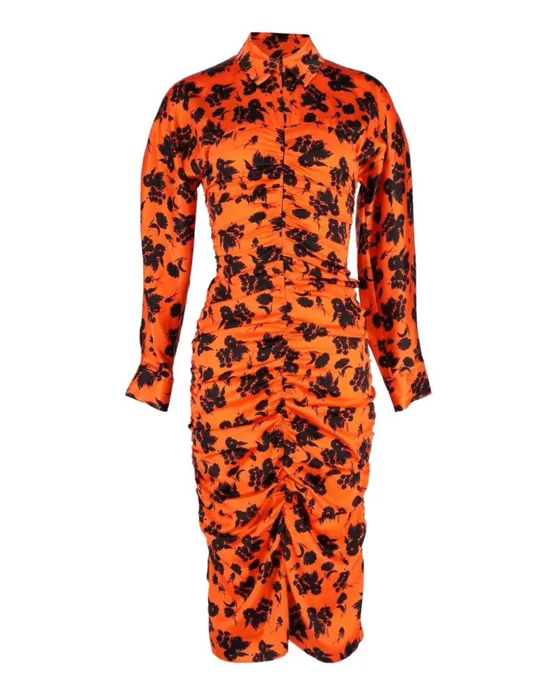 Ganni floral-print ruched dress - Orange Orange