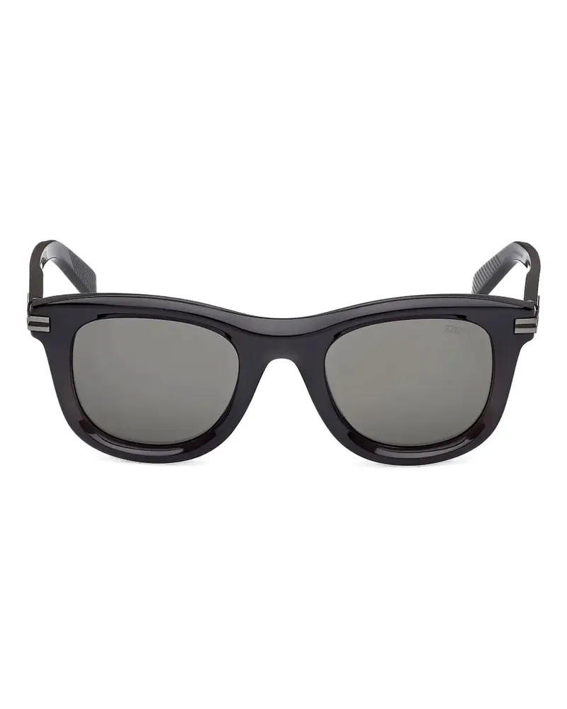 Ermenegildo Zegna Sonnenbrille mit rundem Gestell - Schwarz Schwarz
