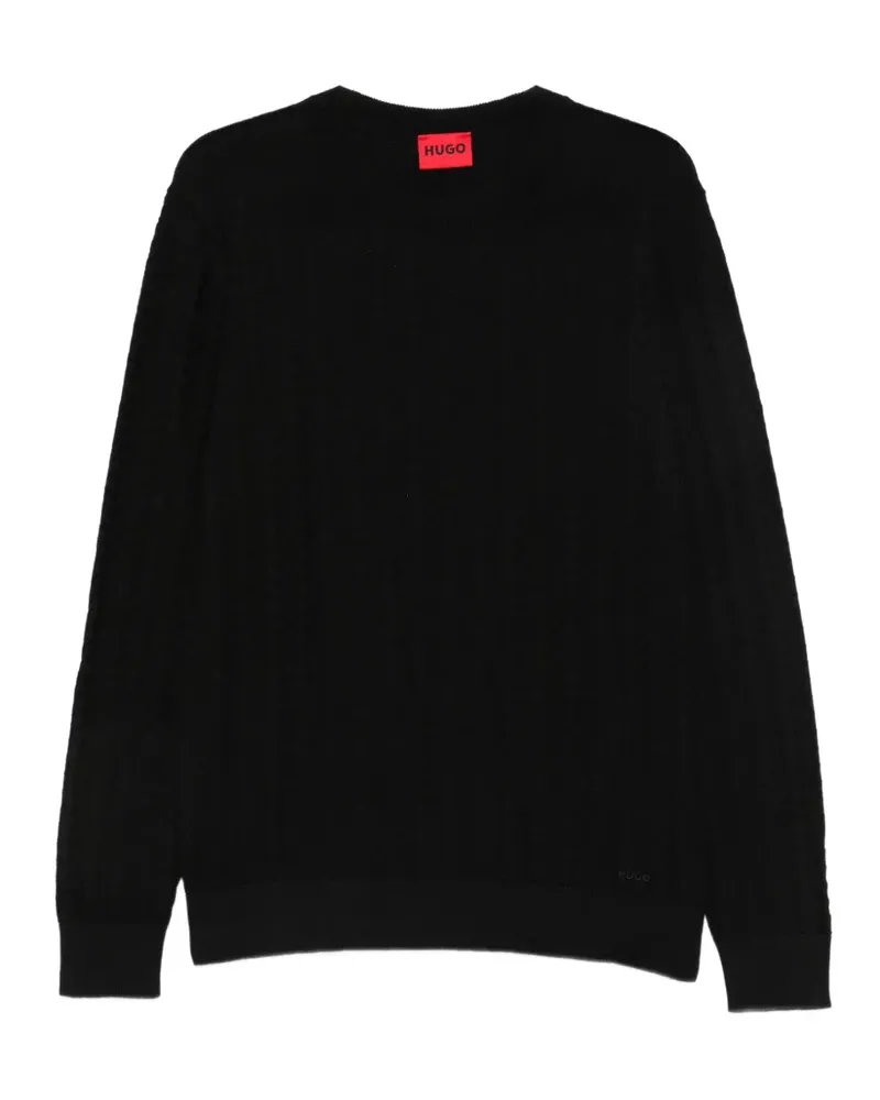 HUGO BOSS Rundhals-Pullover mit Zickzackmuster - Schwarz Schwarz