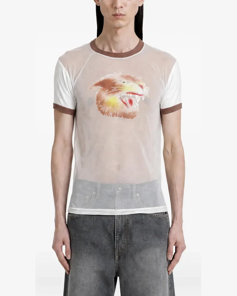 KAPITAL Anger Leopard sheer T-shirt - Weiß Weiß