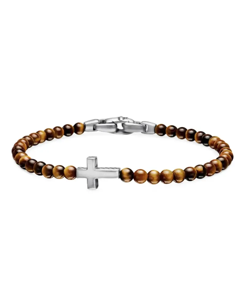 David Yurman Spiritual Beads Cross Station Armband aus Sterlingsilber 4mm Silber