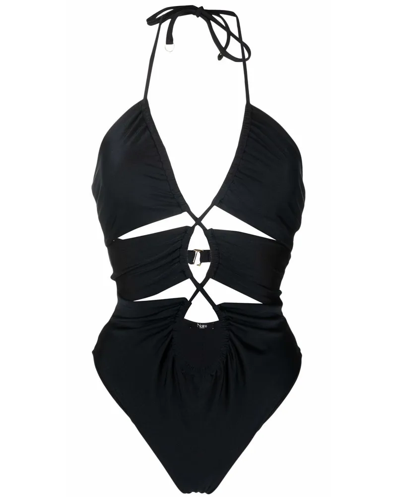 Noire Swimwear Neckholder-Badeanzug mit Cut-Outs - Schwarz Schwarz