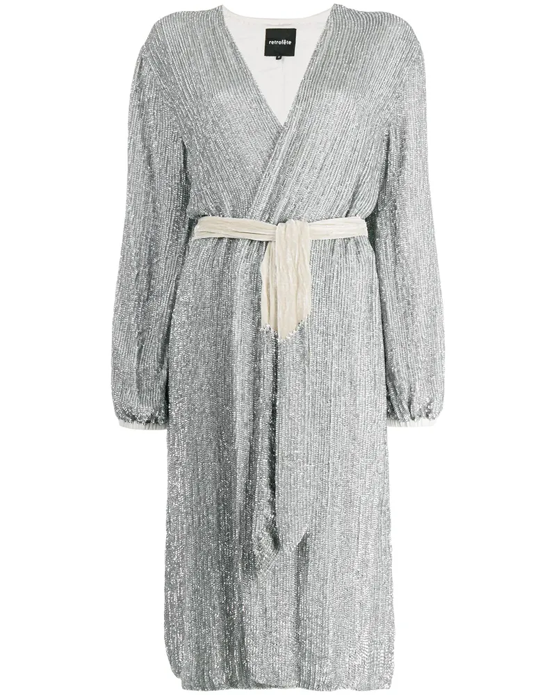 Retrofête Wickelkleid mit Pailletten - Silber Silber