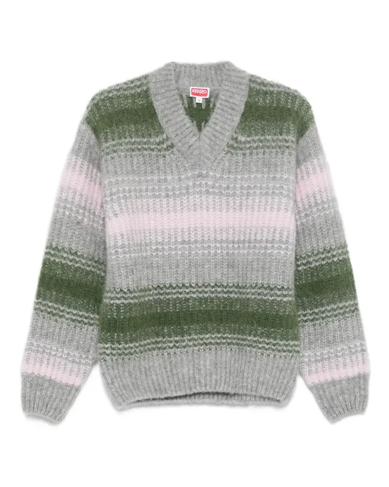 Kenzo Gestreifter Pullover mit V-Ausschnitt - Grau Grau