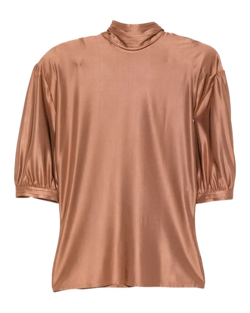 Paco Rabanne Geraffte Bluse mit Stehkragen - Braun Braun