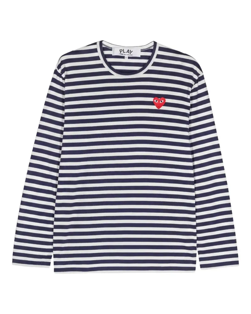 Comme des Garçons Gestreiftes T-Shirt mit Herz-Patch - Blau Blau
