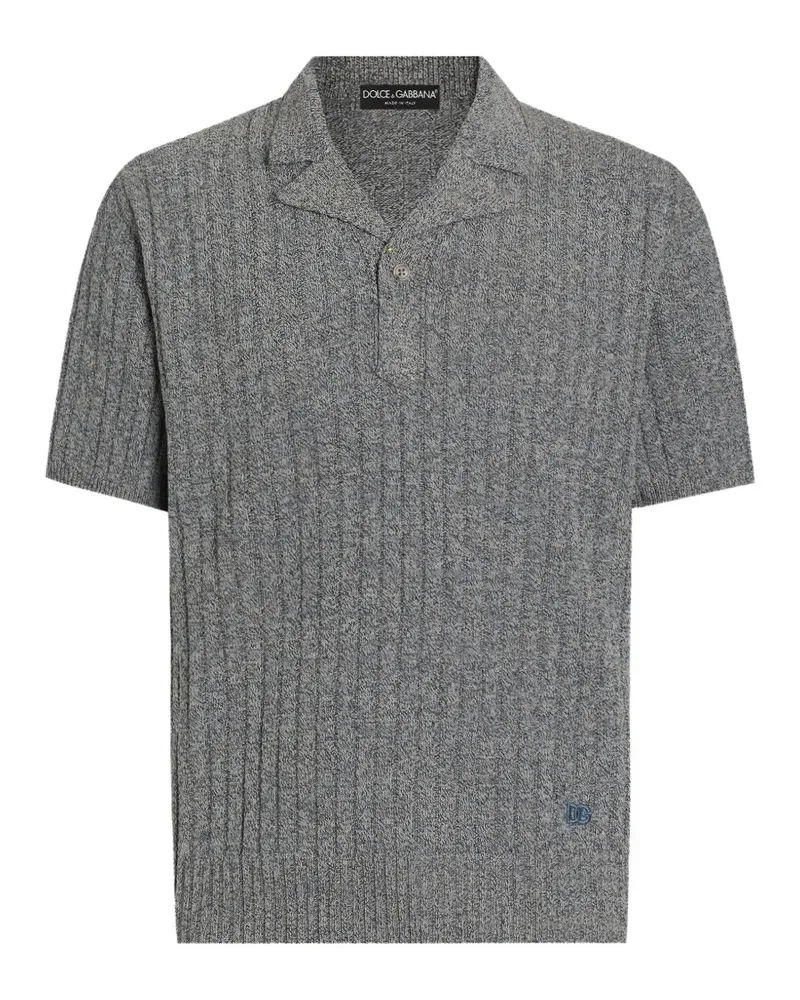 Dolce & Gabbana Geripptes Poloshirt aus Baumwolle und Leinen - Grau Grau