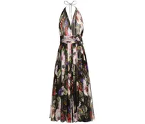 Chiffon-Kleid mit Blumen-Print - Schwarz