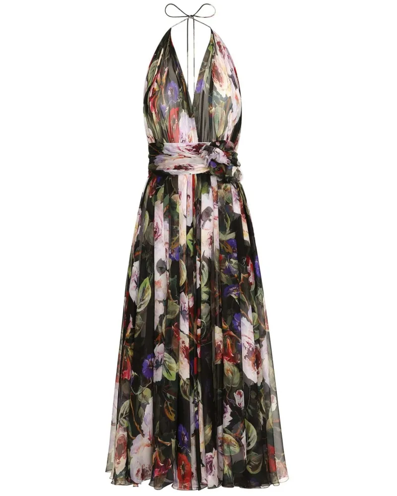 Dolce & Gabbana Chiffon-Kleid mit Blumen-Print - Schwarz Schwarz