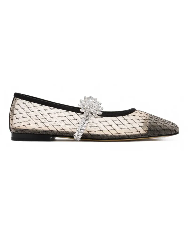 Mach & Mach Lotus Flower crystal-embellished mesh ballet flats - Schwarz Schwarz