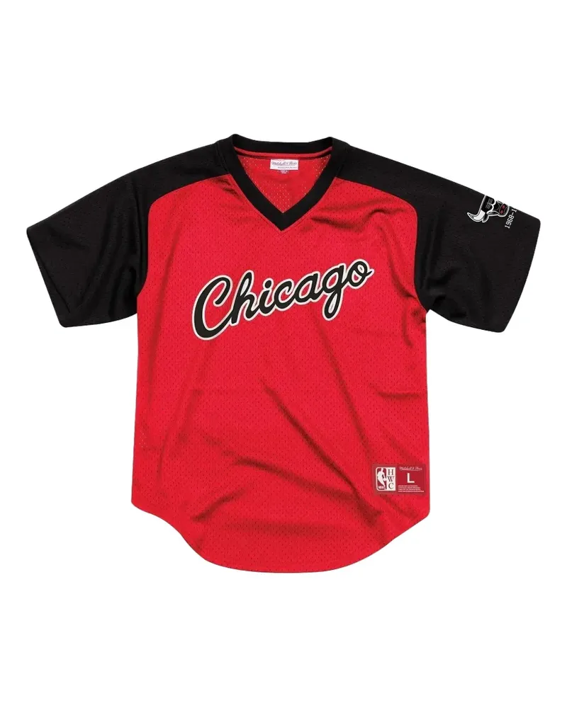 Mitchell & Ness Final Seconds Mesh T-Shirt mit V-Ausschnitt - Rot Rot