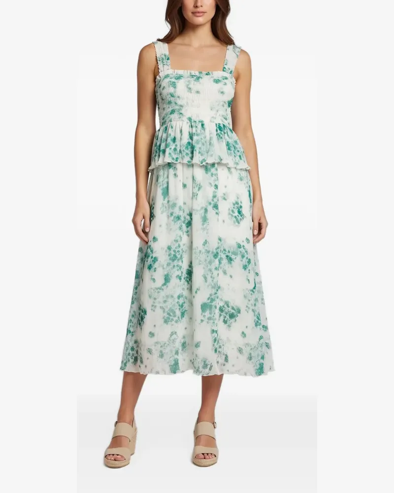Ganni Gesmoktes Georgette-Midikleid mit Plissee - Weiß Weiß