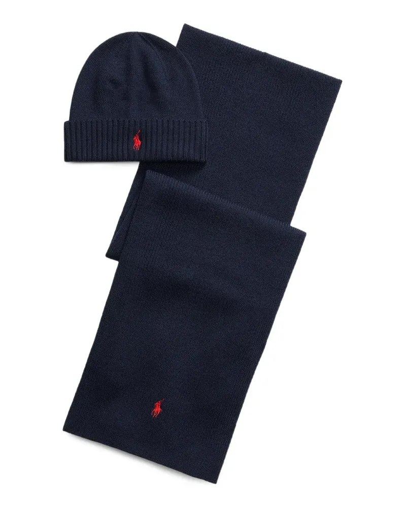 Ralph Lauren Set aus Beanie und Schal mit Logo - Blau Blau