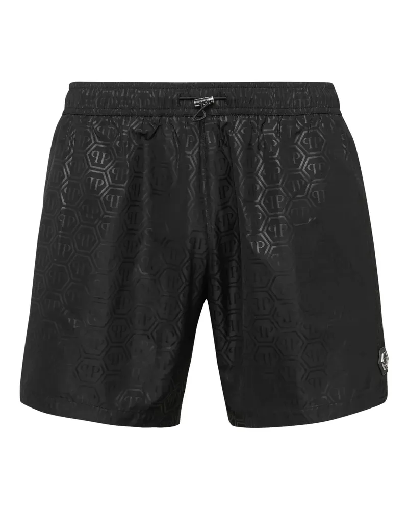 Philipp Plein Badeshorts mit Logo-Prägung - Schwarz Schwarz