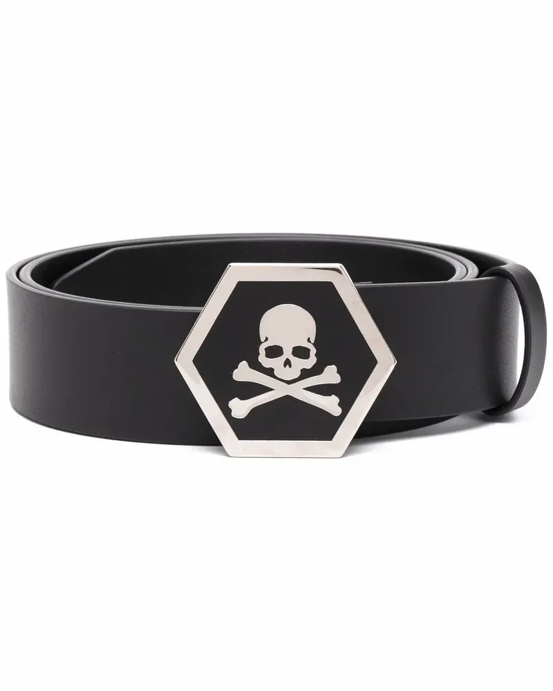 Philipp Plein Gürtel mit Totenkopf-Schnalle - Schwarz Schwarz