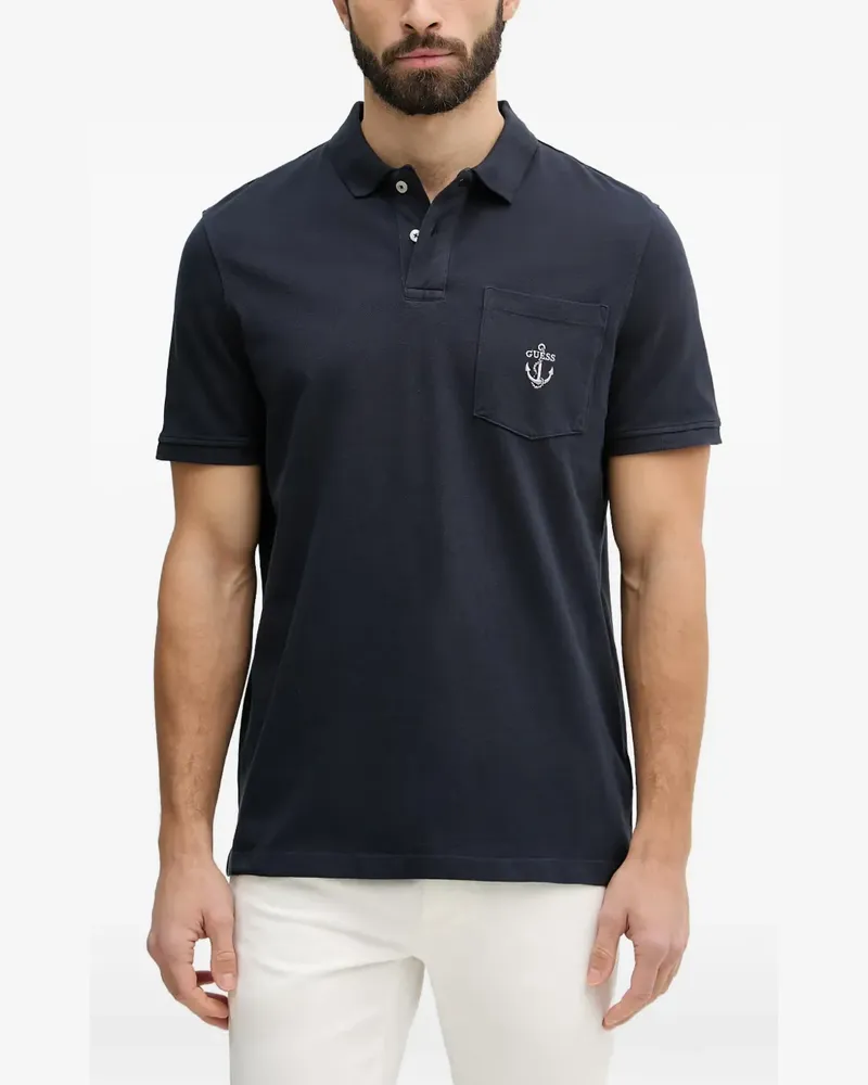Guess logo-embroidered chest-pocket polo shirt - Blau Blau