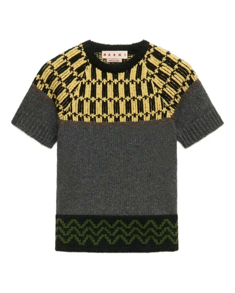 Marni grey wool jumper with geometric motif - Grau Grau