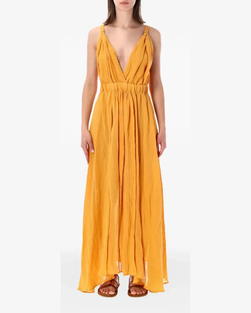 120% Lino V-neck maxi dress - Orange Orange