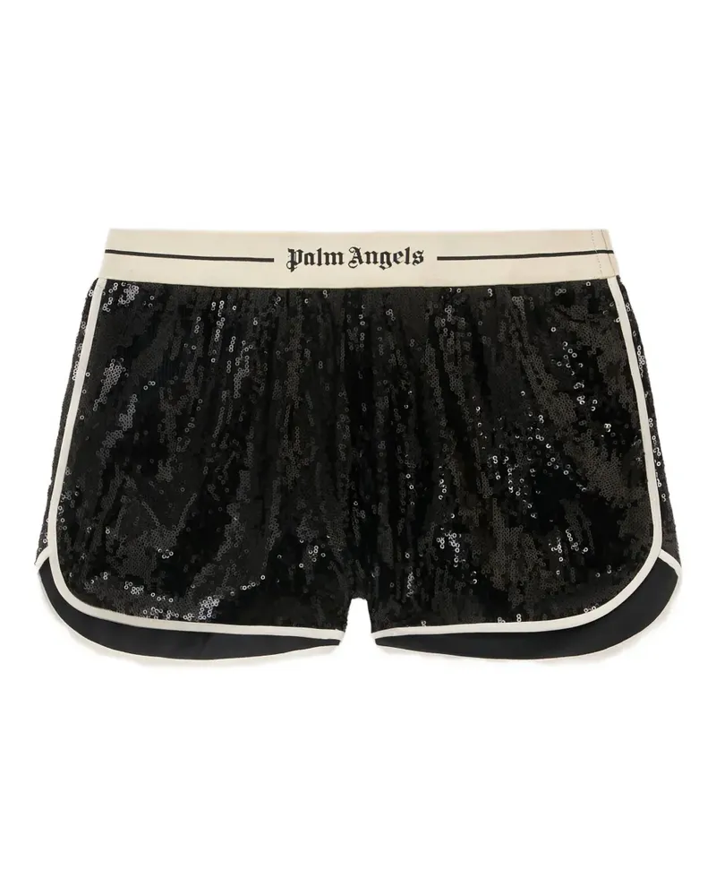 Palm Angels Pailletten-Shorts mit Logo-Bund - Schwarz Schwarz