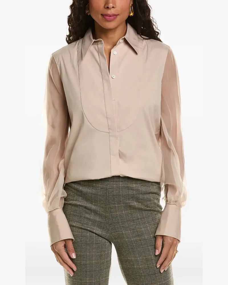 Brunello Cucinelli sheer-sleeve bib-detail shirt - Nude Nude