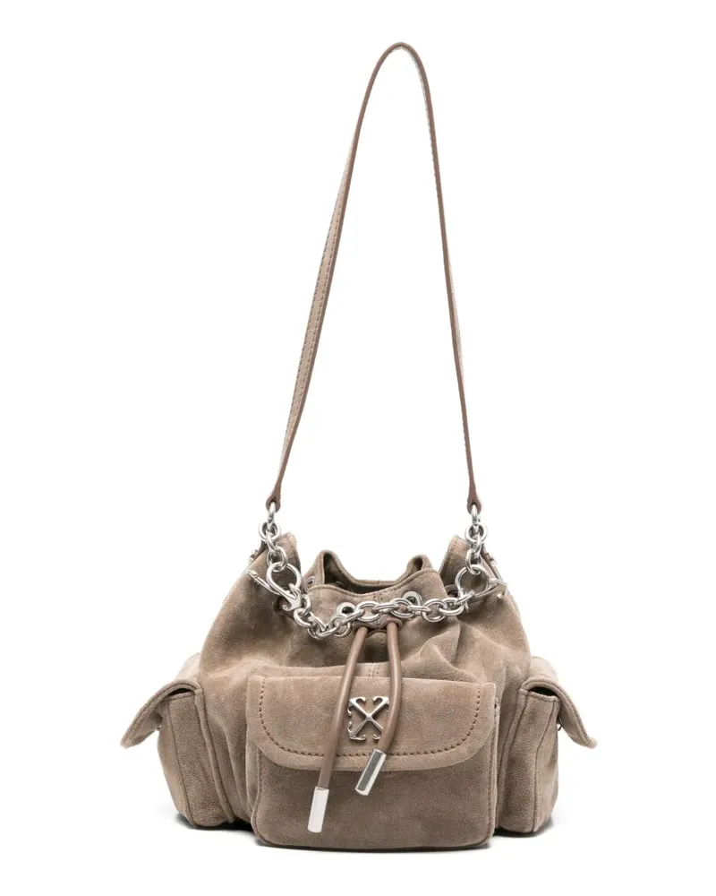 OFF-WHITE Dumbo.B appliqué chain suede bucket bag - Nude Nude