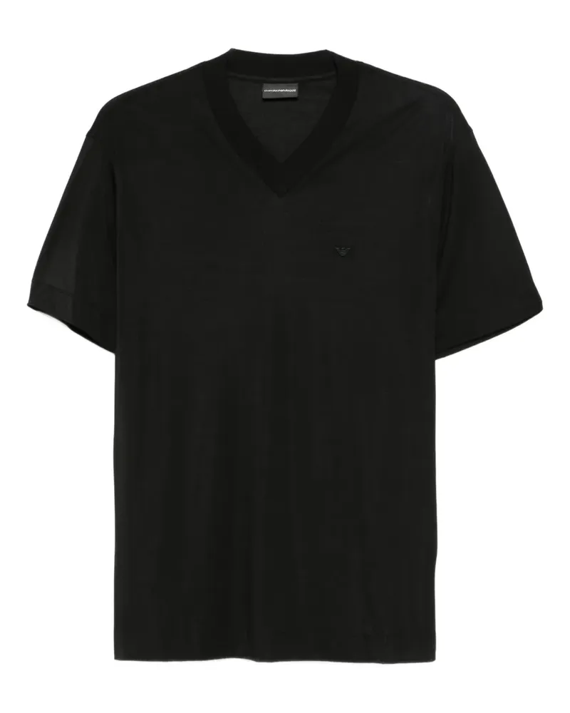 Emporio Armani T-Shirt mit Adlerstickerei - Schwarz Schwarz