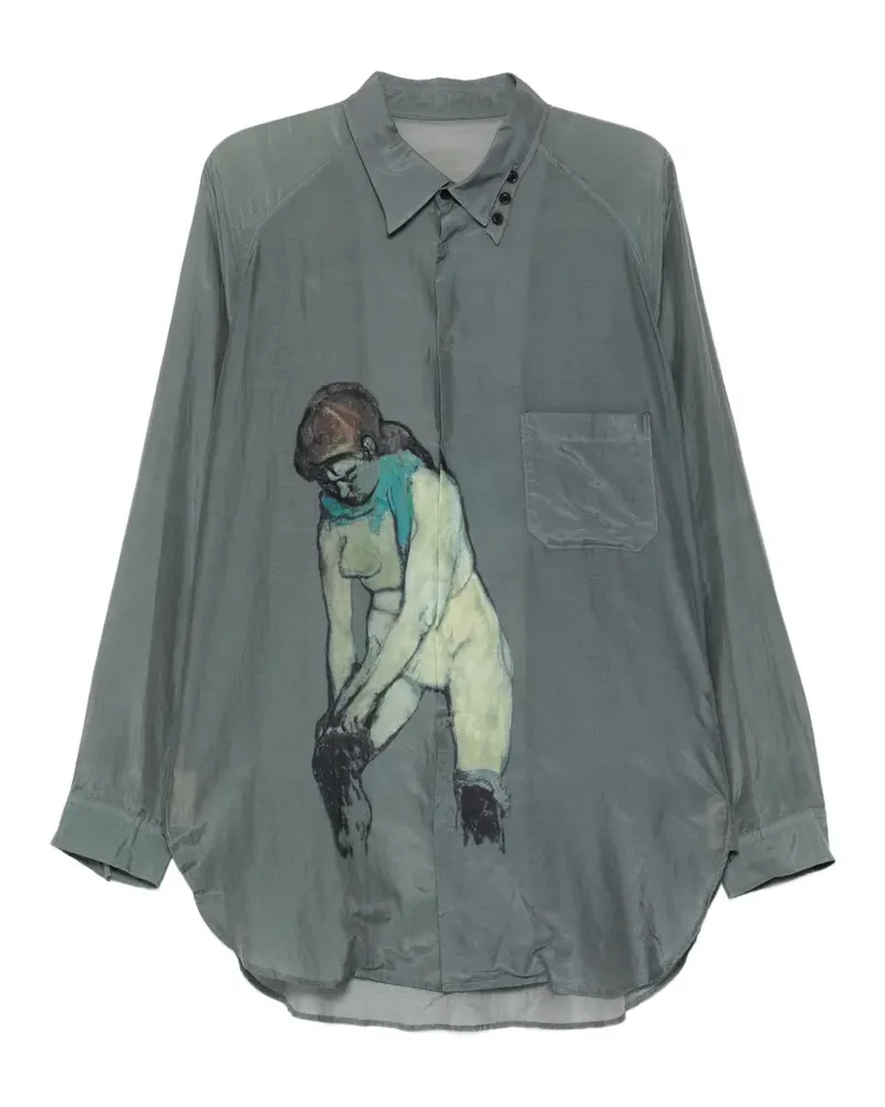 Yohji Yamamoto Hemd mit grafischem Print - Grün Grün