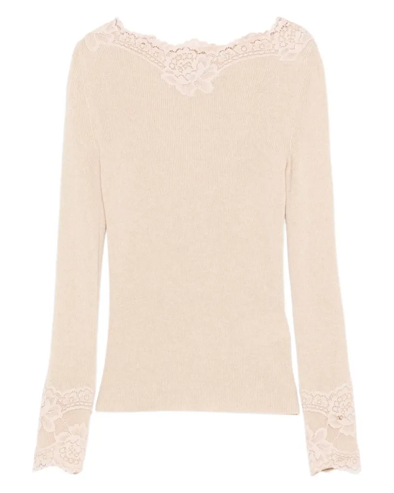 Valentino Garavani lace-trim ribbed top - Nude Nude