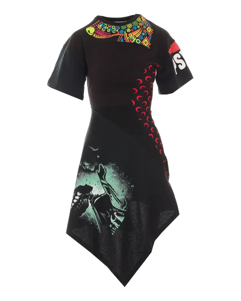 Marine Serre asymmetrical patchwork dress - Schwarz Schwarz